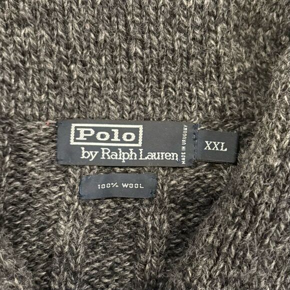 Ralph Lauren Polo Shawl collar Sweater XXL 100% Wool Grey Academia Winter Snow - Picture 8 of 8